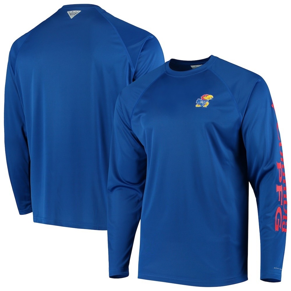 Columbia‎ PFG Terminal Tackle Shirt Mens XL Kansas Jayhawks KU Blue Long Sleeve